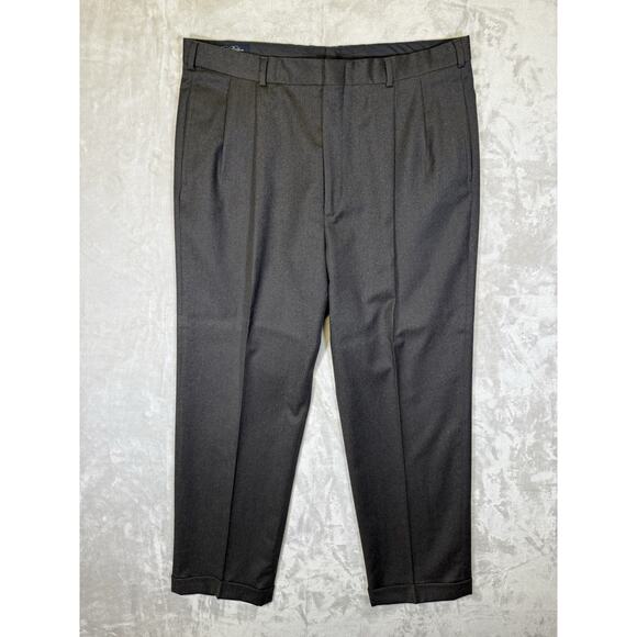 Vintage Brooks Brothers Dress Pants Gray 100% Wool Cuffed Pleated Slacks USA 36 - Picture 1 of 15